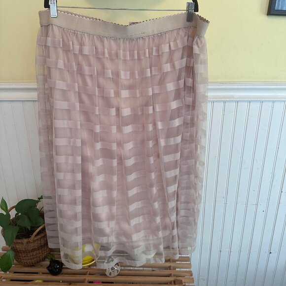 Metrowear Plus size sheer pleated striped tan stretch waist pull on skirt 3X - Picture 1 of 6